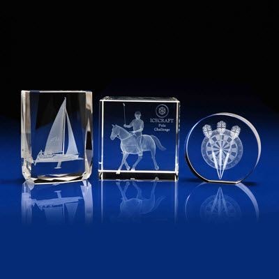 CRYSTAL GLASS HOBBIES PAPERWEIGHT OR AWARD