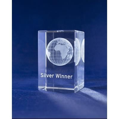 CRYSTAL GLASS SILVER PAPERWEIGHT OR AWARD