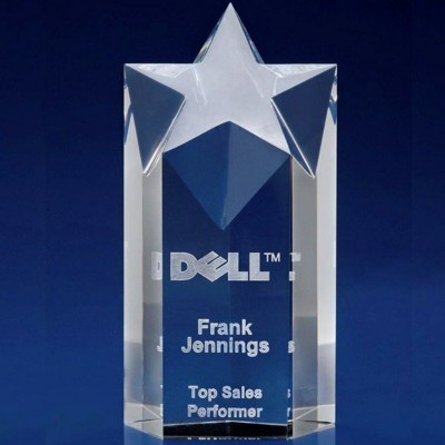 CRYSTAL GLASS STAR TOWER COLUMN AWARD OR TROPHY
