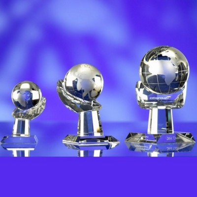 GLASS HAND & SPINNING GLOBE AWARD TROPHY