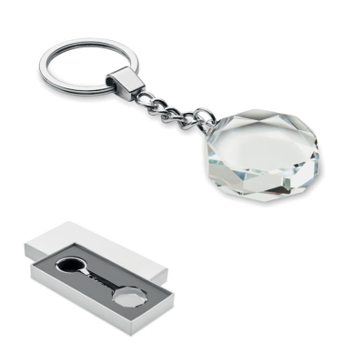 GLASS ROUND AWARD KEYRING in White