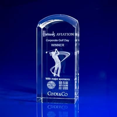 GOLF TROPHY CRYSTAL GLASS AWARD 3D LASER ENGRAVED