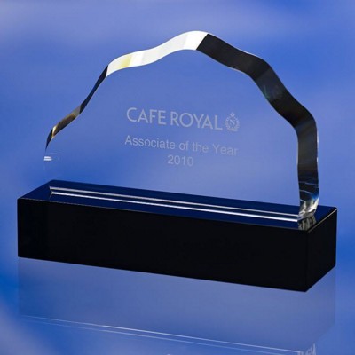 OPTICAL GLASS MOUNTAIN SHAPE AWARD TROPHY  with Black Glass Base