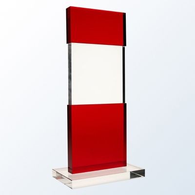 RED TIERED POST OPTICAL CRYSTAL AWARD