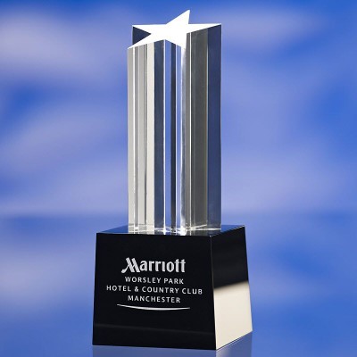 STAR COLUMN AWARD TROPHY  with Black Glass Base