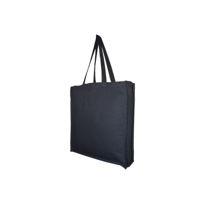 10OZ BLACK CANVAS SHOPPER TOTE BAG with Gusset