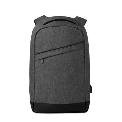 2 TONE BACKPACK RUCKSACK INCL USB PLUG in Black