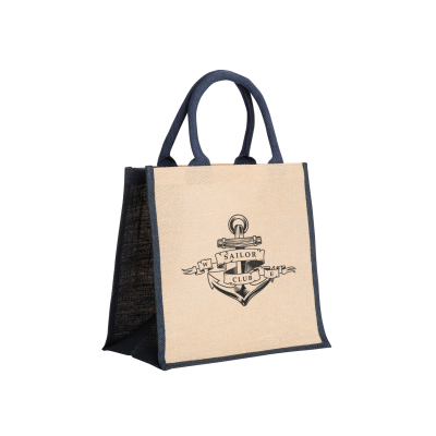 AMAZON JUTE & JUCO REUSABLE SHOPPER TOTE BAG with Black Handles & Gussets