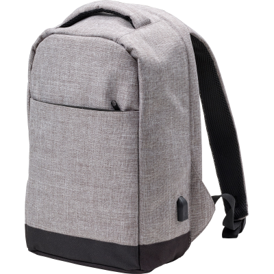 ANTI-THEFT BACKPACK RUCKSACK with USB Port in Pale Grey