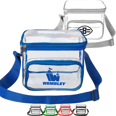 CLEAR TRANSPARENT BAG - STADIUM APPROVED TRANSPARENT PVC LUNCH BAG with Front Zipper Pocket