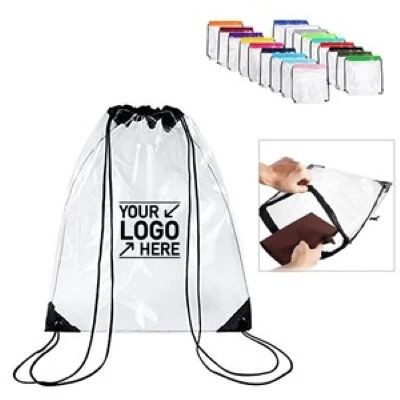 CLEAR TRANSPARENT DRAWSTRING BACKPACK RUCKSACK