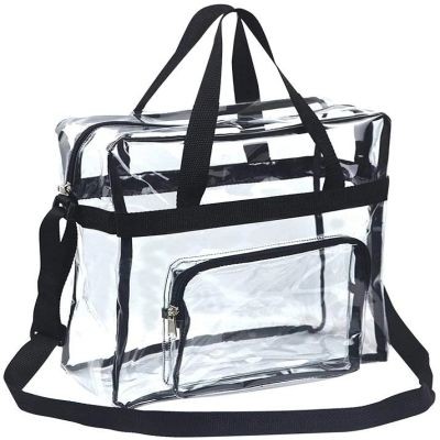 CLEAR TRANSPARENT STADIUM ZIPPER TOTE BAG