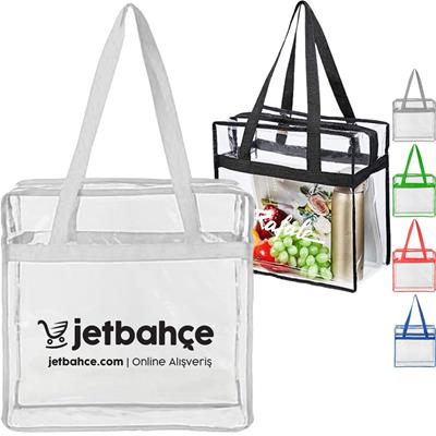 CONTRAST BINDING CLEAR TRANSPARENT PVC TRANSPARENT TOTE BAG