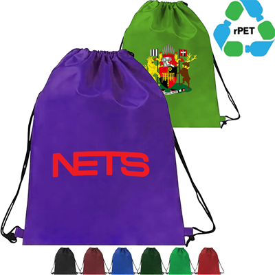 ECO-FRIENDLY RPET RECYCLED 210D POLYESTER DRAWSTRING BACKPACK RUCKSACK 15 INCH X 18 INCH