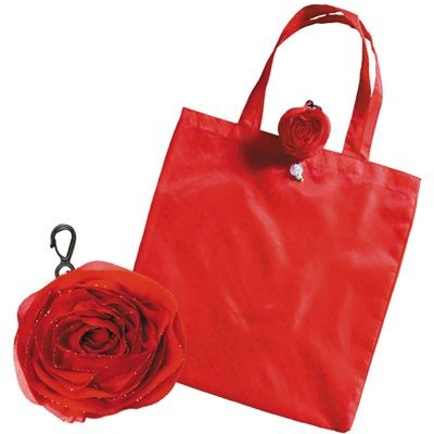 FOLDING SHOPPER TOTE BAG in Red with Rose Bag Holder
