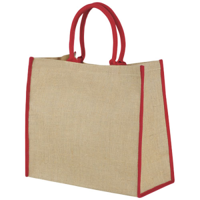 HARRY COLOUR EDGE JUTE TOTE BAG 25L in Natural & Red