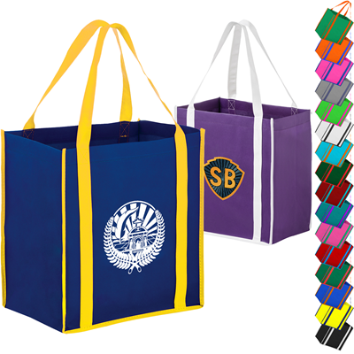 HEAVY DUTY TWO-TONE NON-WOVEN SHOPPER TOTE BAG with Gusset 12 Inch x 13 Inch x 8 Inch