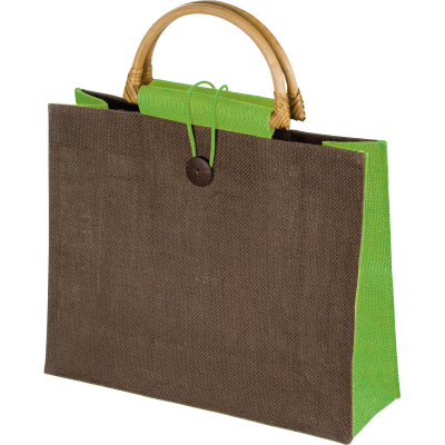 JUTE BAG with Bamboo Grip in Green