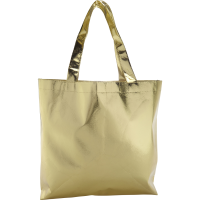 LAMINATED SHOPPER TOTE BAG in Gold