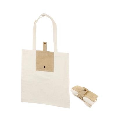 MBUNI NATURAL 100% COTTON ECO SHOPPER 5OZ FOLDING TOTE BAG with Jute Pocket & Popper Closure