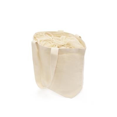 MBUZI 100% CANVAS ECO SHOPPER 10OZ TOTE BAG with Cotton Mesh Drawstring Closure & Long Handles