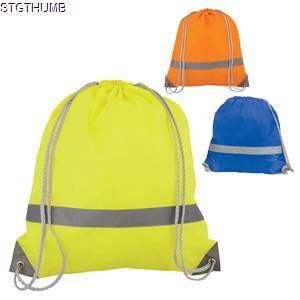 NEON FLUORESCENT HIGH VISIBILITY REFLECTIVE DRAWSTRING BACKPACK RUCKSACK
