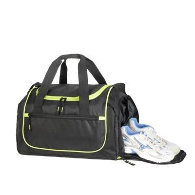 PIRAEUS SPORTS HOLDALL OVERNIGHT BAG in Black & Lime Green
