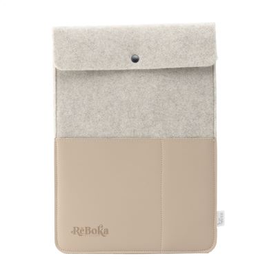 RECYCLED FELT & APPLE LEATHER LAPTOP SLEEVE 14 INCH in Beige