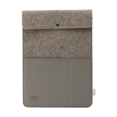 RECYCLED FELT & APPLE LEATHER LAPTOP SLEEVE PLUS 16 INCH in Taupé