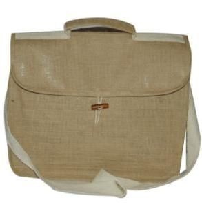 SOKO NATURAL LAMINATED JUTE MESSENGER BAG with Wood Toggle Closure & Long Cotton Webbing Handle