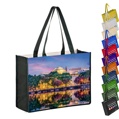 SUBLIMATED PET NON-WOVEN GROCERY TOTE BAG with Gusset - 2 Sided (18 Inch x 16 Inch x 5 Inch)