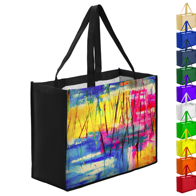 SUBLIMATED PET NON-WOVEN SHOPPER TOTE BAG with Gusset - 2 Sided (16 Inch x 12 Inch x 6 Inch)
