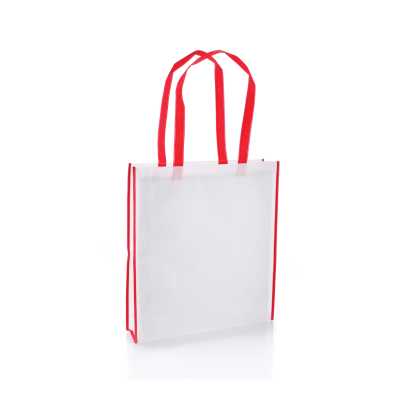 VIRGINIA NON WOVEN PP TOTE BAG in White with Red Colour Handles & Trim