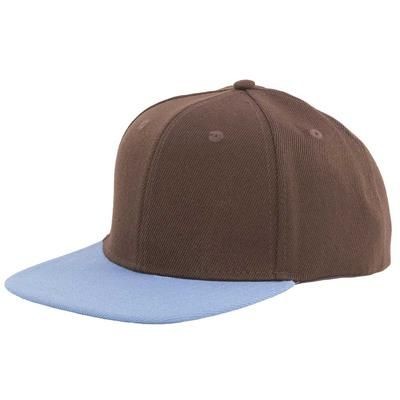 100% ACRYLIC SNAPBACK BASEBALL CAP in Brown & Sky Blue