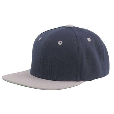 100% ACRYLIC SNAPBACK BASEBALL CAP in Navy Blue & Grey