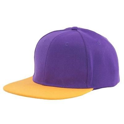 100% ACRYLIC SNAPBACK BASEBALL CAP in Purple & Yellow