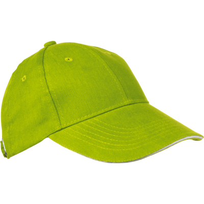 6 PANEL SANDWICH PEAK BASEBALL CAP in Apple Green Heavy Brushed Cotton