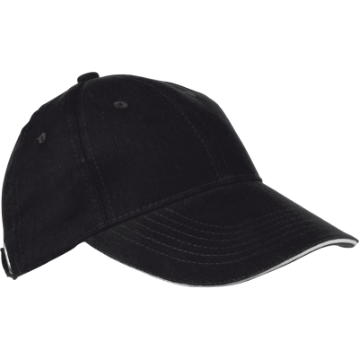6 PANEL SANDWICH PEAK BASEBALL CAP in Black Heavy Brushed Cotton