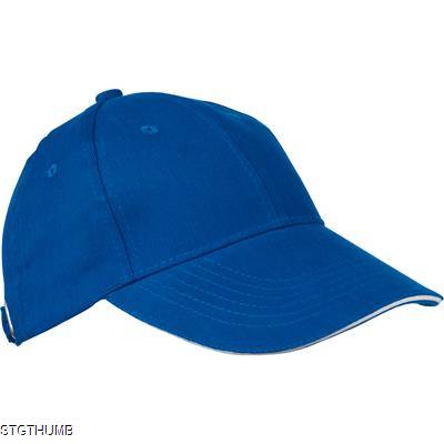 6 PANEL SANDWICH PEAK BASEBALL CAP in Blue Heavy Brushed Cotton