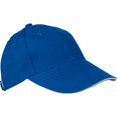 6 PANEL SANDWICH PEAK BASEBALL CAP in Blue Heavy Brushed Cotton