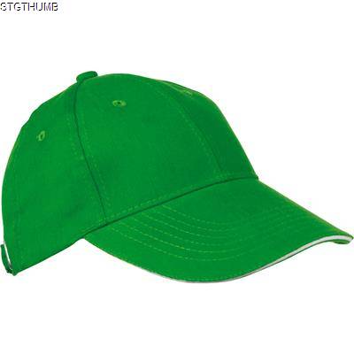 6 PANEL SANDWICH PEAK BASEBALL CAP in Green Heavy Brushed Cotton