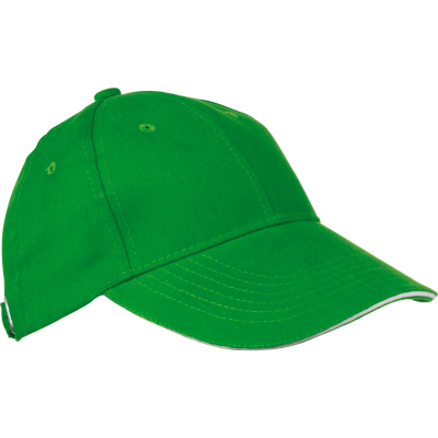 6 PANEL SANDWICH PEAK BASEBALL CAP in Green Heavy Brushed Cotton