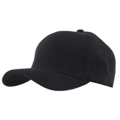 EXTRA HEAVY BRUSHED COTTON 6 PANEL BASEBALL CAP in Black