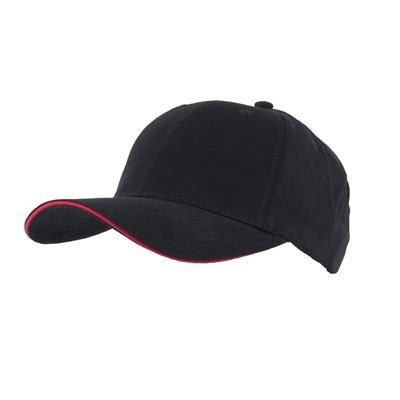 FULLY COVERED 6 PANEL BASEBALL CAP in Black & Red