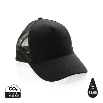 IMPACT AWARE™ BRUSHED RCOTTON 5 PANEL TRUCKER CAP 190G in Black