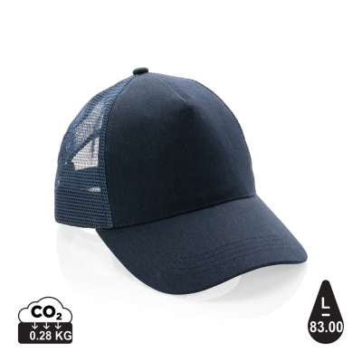 IMPACT AWARE™ BRUSHED RCOTTON 5 PANEL TRUCKER CAP 190G in Navy