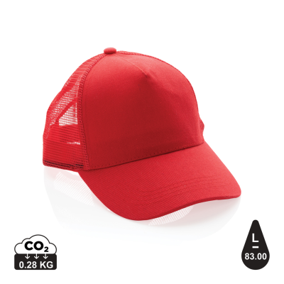 IMPACT AWARE™ BRUSHED RCOTTON 5 PANEL TRUCKER CAP 190G in Red