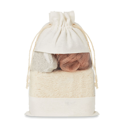 BATH SET in Cotton Pouch in Brown