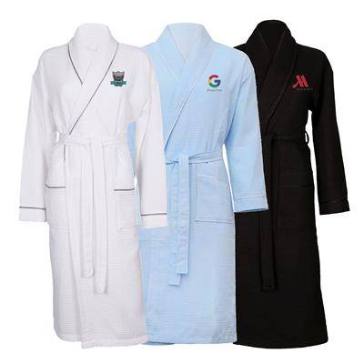 AZTEX POLYCOTTON SHAWL COLLAR WAFFLE BATHROBE DRESSING GOWN
