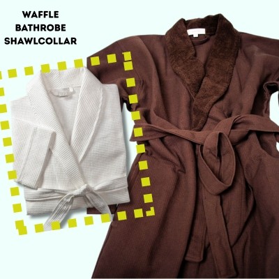 COTTON DOUBLE FACE BATHROBE DRESSING GOWN – SOLID COLOUR